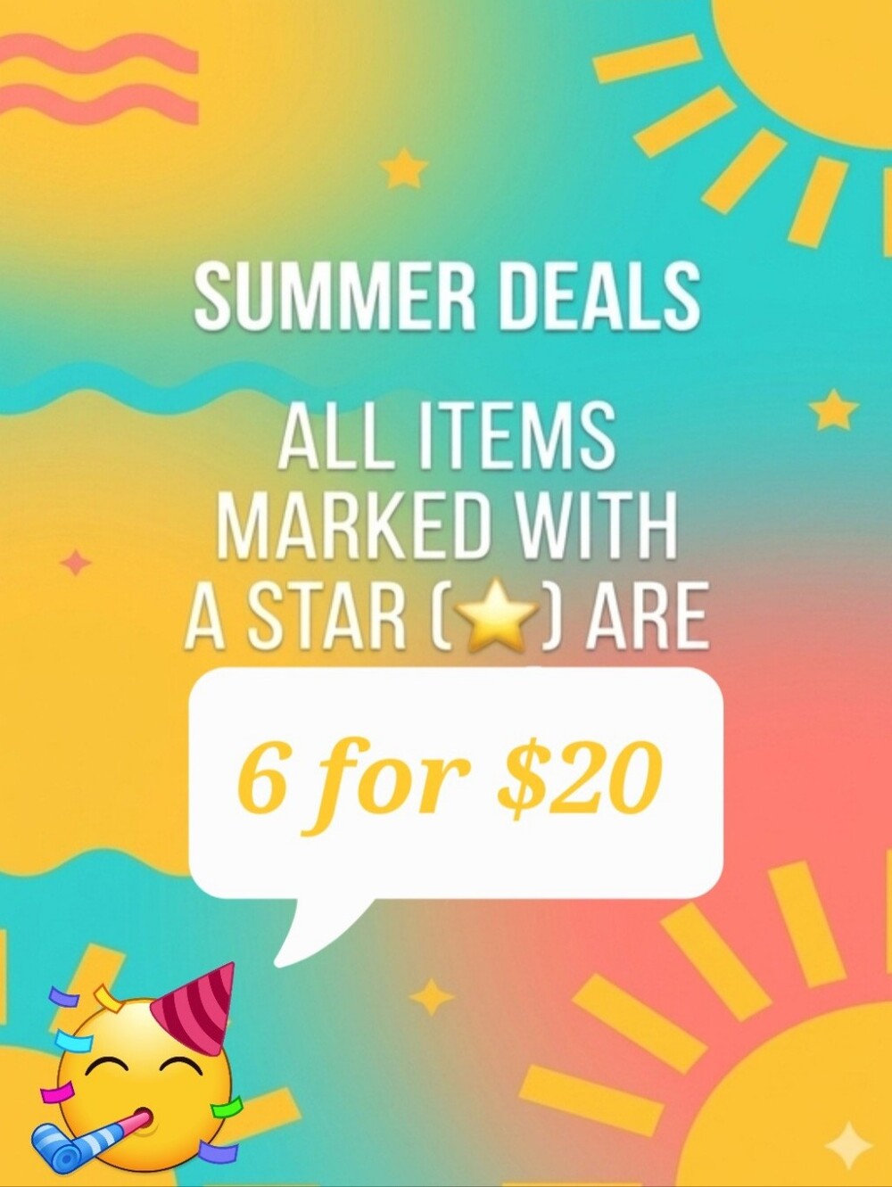 6/$20 Clearance on Items Marked With a ⭐